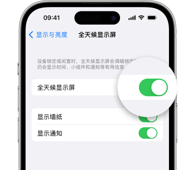 高埗镇苹果15预约维修分享iPhone15如何设置全天候显示屏幕可见 